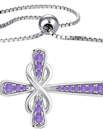 YL Cross Bracelet 925 Sterling Silver Infinity Sideways Link Bracelet Birthstone Jewelry for Women