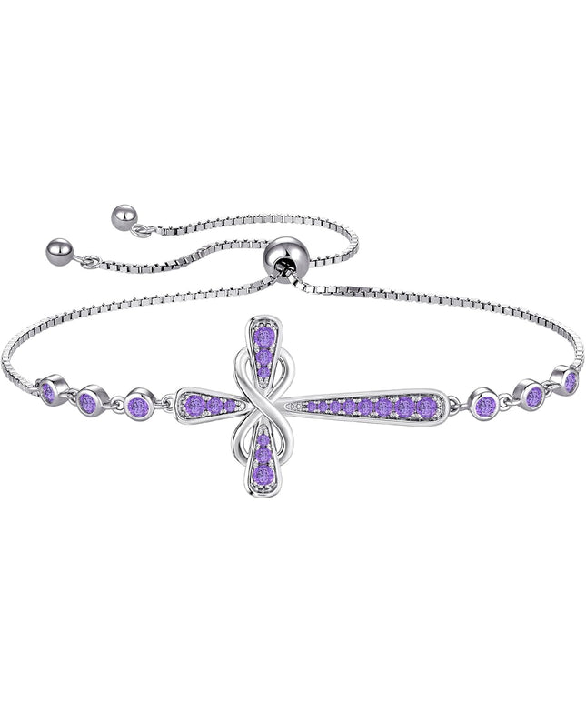 YL Cross Bracelet 925 Sterling Silver Infinity Sideways Link Bracelet Birthstone Jewelry for Women
