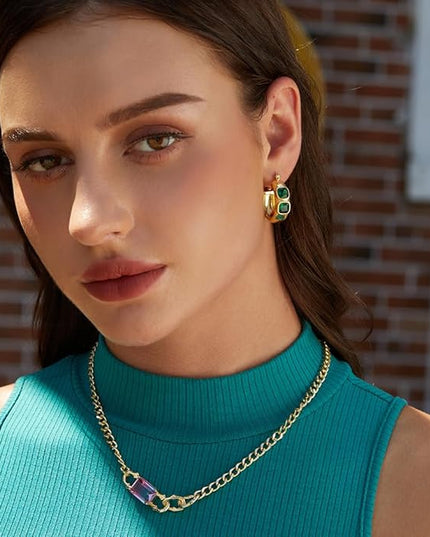 18K Gold Plated Chunky Hoop Earrings for Women Fashion Thick Gold Hoops Set Jewelry for Birthday Christmas Gifts