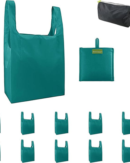 BeeGreen Marrs Reusable Grocery Bags Wholesale Gray Reusable Kitchen Bags Bulk Foldable-Machine Washable with Zipper Storage Pouch 10 Packs