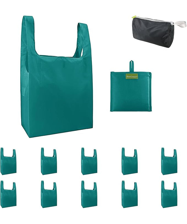 BeeGreen Marrs Reusable Grocery Bags Wholesale Gray Reusable Kitchen Bags Bulk Foldable-Machine Washable with Zipper Storage Pouch 10 Packs