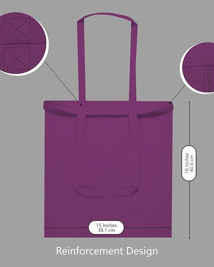 TOPDesign 6-Pack Economical 16"x15" Purple Cotton Tote Bag, Lightweight Medium Reusable Grocery Shopping Cloth Bags, Suitable for DIY, Advertising, Promotion, Gift, Activity