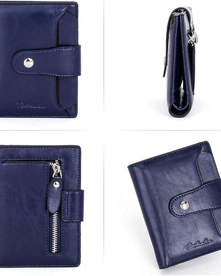 BOSTANTEN Women Leather Wallet RFID Blocking Small Bifold Zipper Pocket Wallet Card Case Purse with ID Window