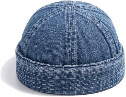 Croogo Denim Docker Hat Fashion Brimless Beanie Hat Retro Worker Skull Cap Rolled Cuff Sailor Cap Hip Hop Dancing Watch Cap