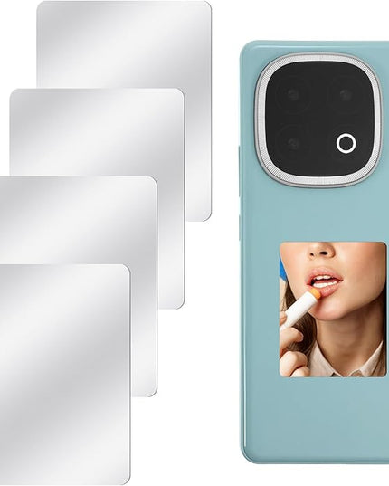 4Pcs Mirror Phone Case, Acrylic Square Phone Mirrors Decal for Phones Case Back, Self-Adhesive Makeup Mirror Stickers for Cellphone Cases