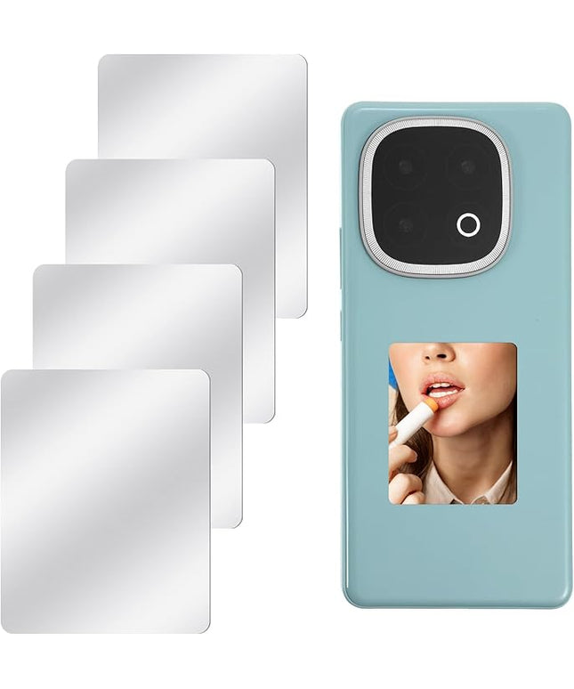 4Pcs Mirror Phone Case, Acrylic Square Phone Mirrors Decal for Phones Case Back, Self-Adhesive Makeup Mirror Stickers for Cellphone Cases