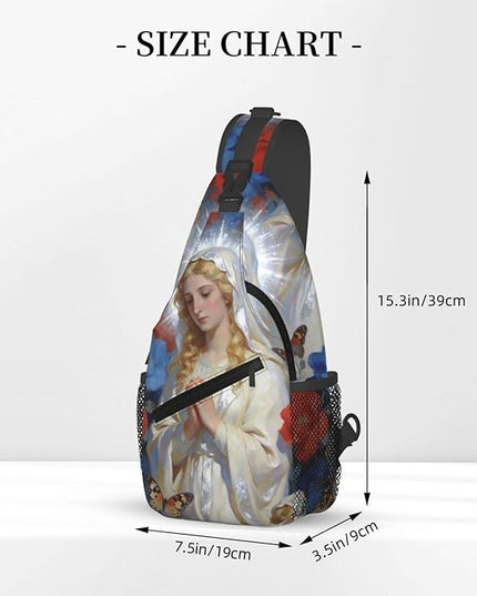 Our Lady of Guadalupe Sling Bag Crossbody Bags Clovers Chest Bag for Travel Hiking for Men Women White Mary 2
