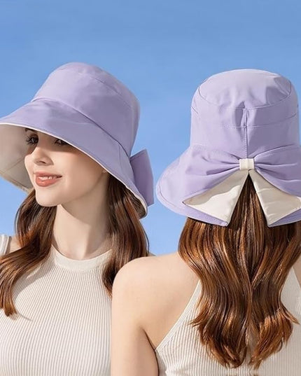 Womens Wide Brim Sun Hats UPF50+ UV Packable Beach Hat Summer Bow Decoration Bucket Cap for Travel