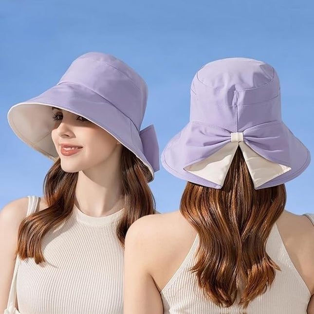 Womens Wide Brim Sun Hats UPF50+ UV Packable Beach Hat Summer Bow Decoration Bucket Cap for Travel
