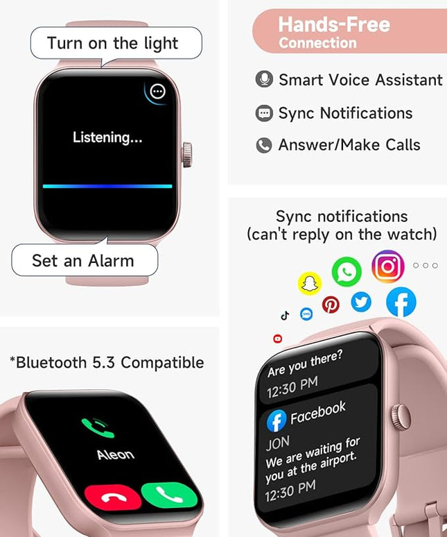 TOOBUR Smart Watch for Women Alexa Built-in, 1.95" Fitness Tracker with Answer/Make Calls, IP68 Waterproof/Heart Rate/Sleep Tracker/100 Sport Modes, Fitness Watch Compatible Android iOS