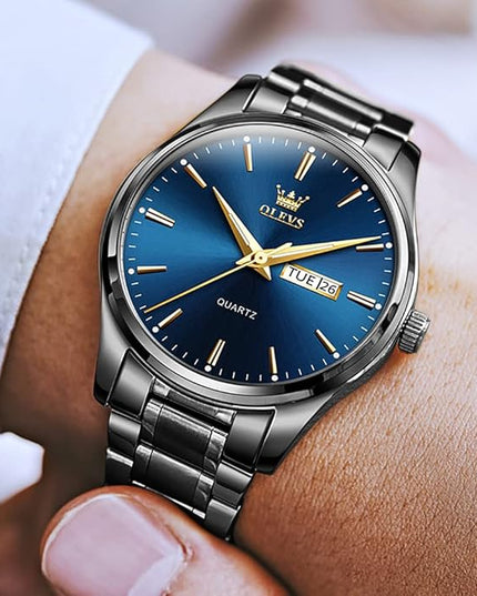 OLEVS Men's Luxury Watch Waterproof Luminous Easy Read Chronograph Watches Full Gold/White Dail/Black Face with Calendar Wristwatch