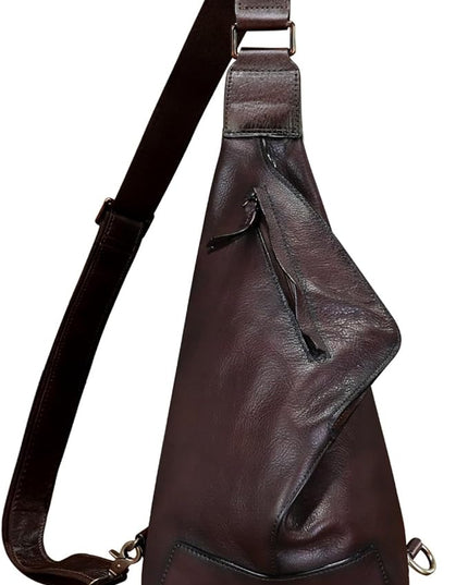 Genuine Leather Sling Bag for Men and Women Vintage Full Grain Leather Sling Purse Chest Daypack Over Shoulder Crossbody Bag (Coffee)