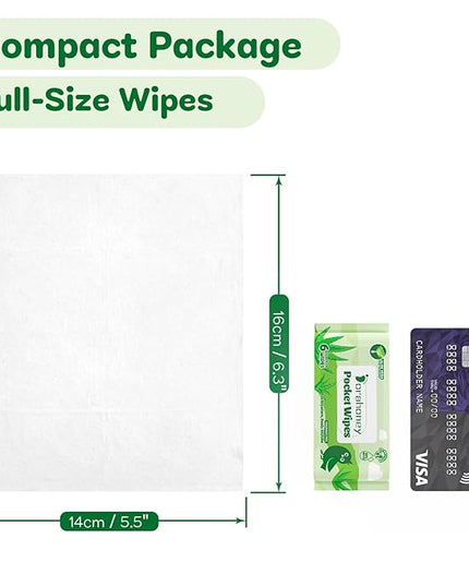 Unscented Wet Wipes Travel Size with Aloe Vera, Moisturizing Pocket Wipes for Sensitive Skin, 99% Water Hypoallergenic Mini Wipes Travel Essentials, 144 Count (24 Packs of 6)