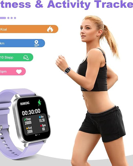 Smart Watch for Men Women Compatible with iPhone Samsung Android Phone 1.69 inch Full Touch Screen IP68 Waterproof Bluetooh Fitness Tracker Heart Rate/Sleep Monitor (Purple)