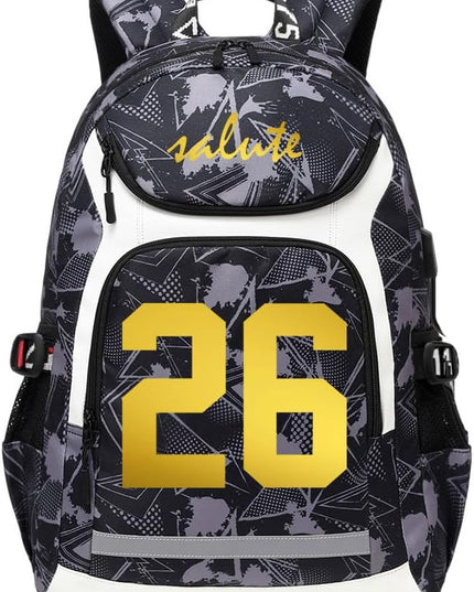 American Football Player 26 Multifunction Rugby Backpack Travel Laptop Daypack Night Reflective Strip Fans Bag (G - Pattern 1)