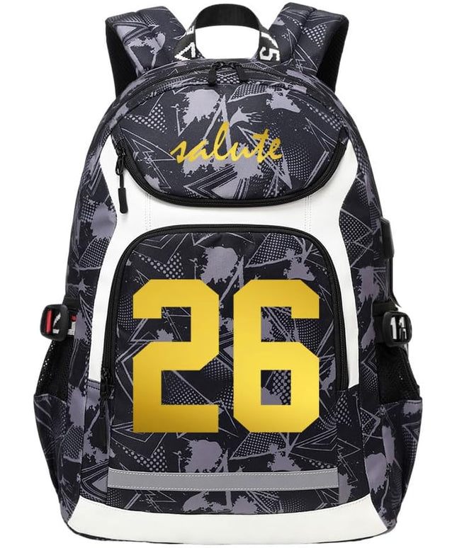American Football Player 26 Multifunction Rugby Backpack Travel Laptop Daypack Night Reflective Strip Fans Bag (G - Pattern 1)