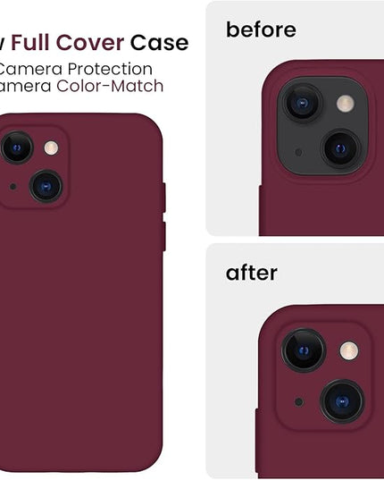 FireNova Designed for iPhone 13 Case, Silicone Upgraded [Camera Protection] Phone Case with [2 Screen Protectors], Soft Anti-Scratch Microfiber Lining Inside, 6.1 inch, Plum