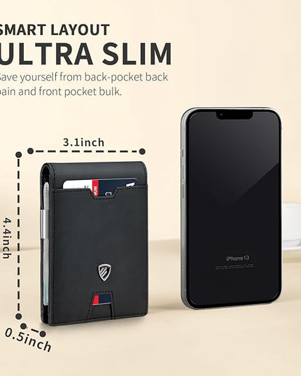 RUNBOX Mens Slim Wallet with Money Clip RFID Blocking Bifold Credit Card Holder for Men with Gift Box
