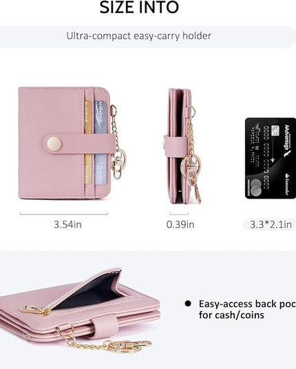 POIUGOYA Slim Wallet for Women,RFID Blocking Bifold Credit Card Holder with Zipper Coin Pocket,ID Window,Keychain