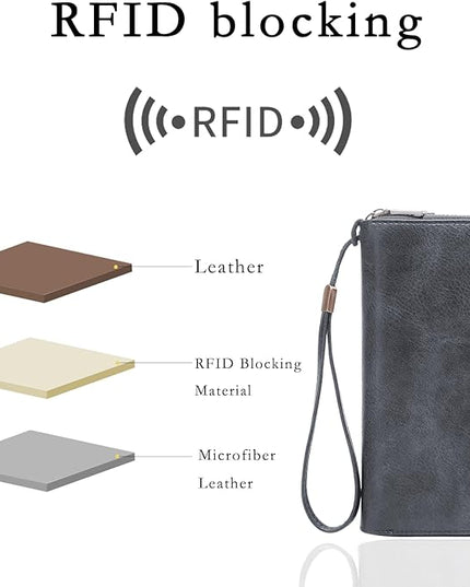 YAPAIOU Wallet For Women Large Capacity Wristlet Purse for Women RFID Blocking Multi Clutch Grey