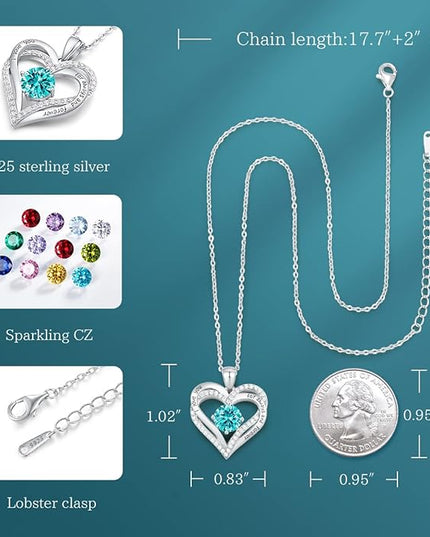 CDE Forever Love Heart Necklaces for Women, Wedding Anniversary, Birthday Mothers Day Christmas Day Gifts for Mom, Mother, Wife, friend, S925 Silver Jewelry with Birthstone Pendant