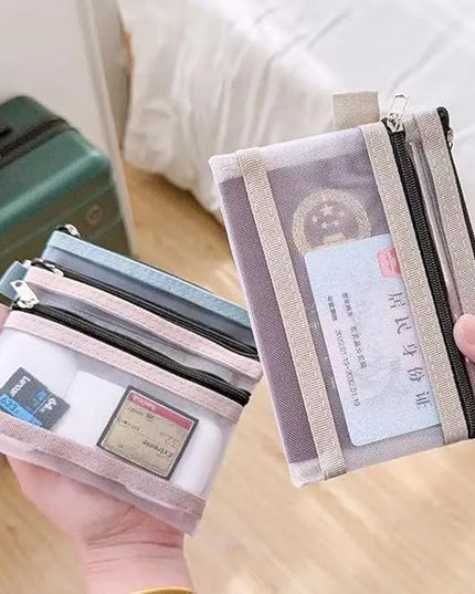 3 Pack Travel Document Organizer Case with Dual Zipper Card Pouch Mesh Small Travel Pouch Passport Holder Passport Wallet for Travel Essentials ID Cards Credit Card Money Coins Air Tickets