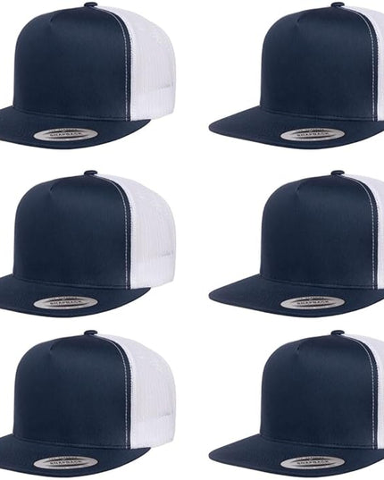 Yupoong 5-Panel YP Classic Trucker Cap | High Profile Flat Visor Snapback | OSFM | Bulk Packs Available