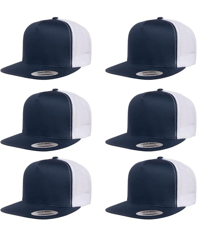Yupoong 5-Panel YP Classic Trucker Cap | High Profile Flat Visor Snapback | OSFM | Bulk Packs Available
