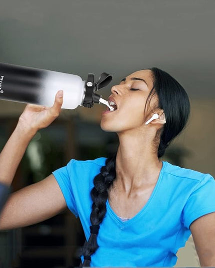 Water Bottle Insulated 32oz 40oz 64oz 128oz Straw Lid Spout Lid & 3 Lids, Leak Proof, Vacuum Insulated,Stainless Steel Water Bottle Wide Mouth for Sports, Gym or Office