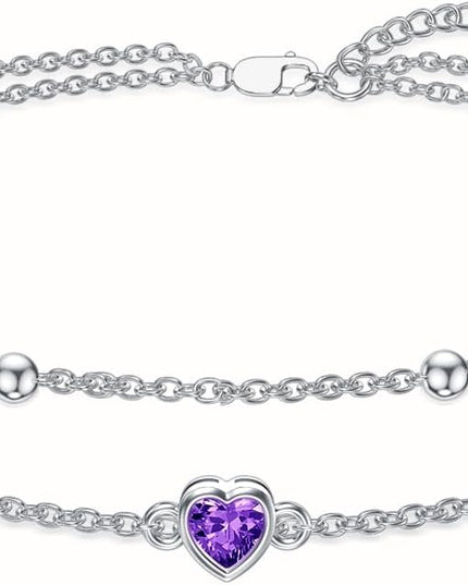 Dorunmo 925 Sterling Silver Heart Birthstone Anklet Bracelets for Women Best Mother's Day Birthday Jewelry for Wife Girlfriend Mom Daughter Her