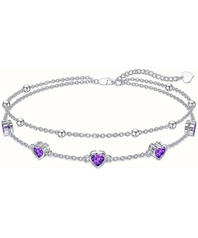 Dorunmo 925 Sterling Silver Heart Birthstone Anklet Bracelets for Women Best Mother's Day Birthday Jewelry for Wife Girlfriend Mom Daughter Her