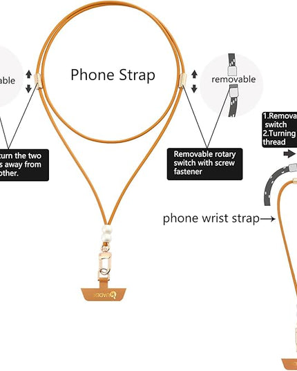 Cell Phone Lanyard Detachable Phone Chain Strap Leather 2-in-1 anti theft phone strap Multifuctional Compatible with Most Smartphones
