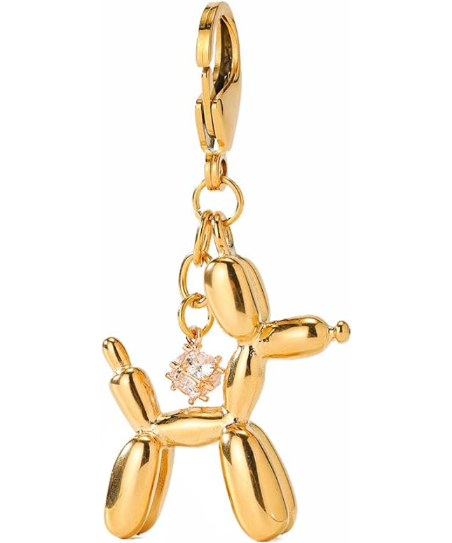 Balloon Dog Keychain, Stainless Steel Elegant Golden Bag Charms for Adults