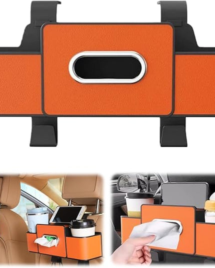 4 in 1 Car Organizers and Storage Box,2026 Upgraded Multifunctional Car Organizers with Tissue Boxs and Hook, Drink Holder for Car (Orange)