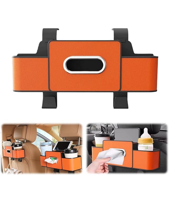 4 in 1 Car Organizers and Storage Box,2026 Upgraded Multifunctional Car Organizers with Tissue Boxs and Hook, Drink Holder for Car (Orange)