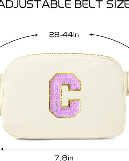 Gitus Gifts for 8 9 10 11 12 Year Old Girls Belt Bag Fanny Pack Crossbody Bags with Initial Letter Patch Cute Stuff Birthday Gifts for Teen Girls Women Personalized Trend Stuff (Ivory-C)