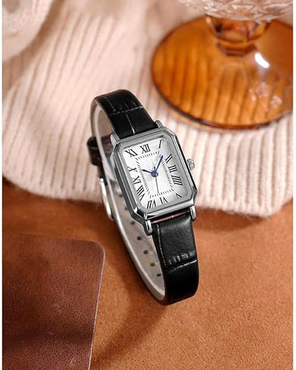 PASOY Vintage Womens Watch Analog Quartz Waterproof Ladies Watches for Women with Leather Strap Square Dial