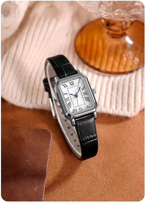 PASOY Vintage Womens Watch Analog Quartz Waterproof Ladies Watches for Women with Leather Strap Square Dial