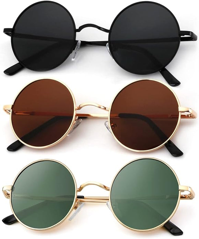 KALIYADI Round Polarized Sunglasses for Men Women Retro Metal Hippie Circle Style Sun Glasses UV Protection