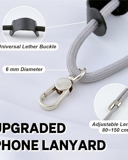 Universal Phone Lanyard, Anti-Theft Crossbody Strap for iPhone 17 Pro Max and Most Smartphones, Adjustable Cell Phone Neck Holder w/ 2 Non-Adhesive Tether Tabs for Men and Women, Grey/Silver