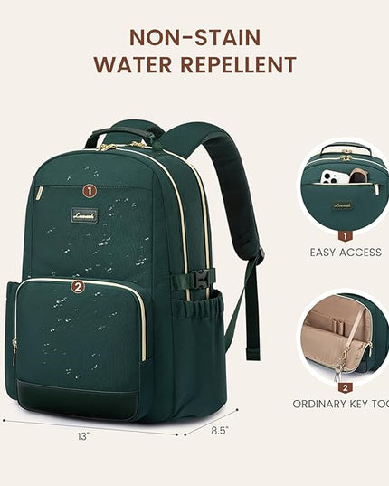 LOVEVOOK Laptop Backpack for Women with Pouch Pocket for Large Capacity Cup,17 Inch Laptop Computer Bag Travel Backpack Purse,Waterproof Work Business Backpack College Teacher Bags,Dark Green