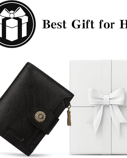 MKSSKEN Wallet Women,Rfid Blocking Leather Womens Wallet,Bifold Compact Carteras Para Mujer Card Holder with Removable ID Window(black)
