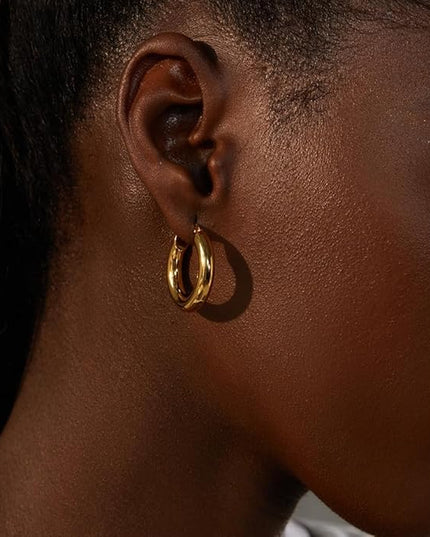 18K Gold Plated Chunky Hoop Earrings for Women Fashion Thick Gold Hoops Set Jewelry for Birthday Christmas Gifts