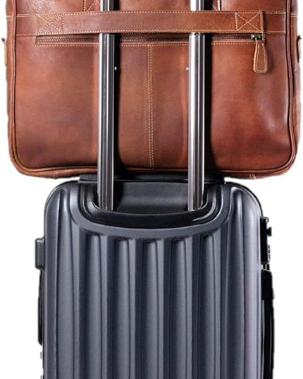 Leather briefcase 18 Inch Laptop Messenger Bags for Men and Women Best Office briefcase Satchel Bag (Tan)