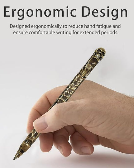Vintage Bolt Action Pen: Heavy Brass Ballpoint Pen – luxury Skull Design, Refillable for Smooth Writing