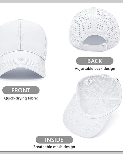 Xinveen Quick Dry Baseball Cap Curved Brim Snapback Hat Laser Cut Mesh Ball Cap Golf Ball Cap for Men Women