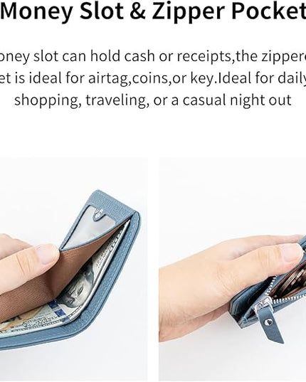 ilovever Small Wallet Women Soft Leather RFID Blocking Card Holder with Zipper Pocket Bifold wallet,Blue