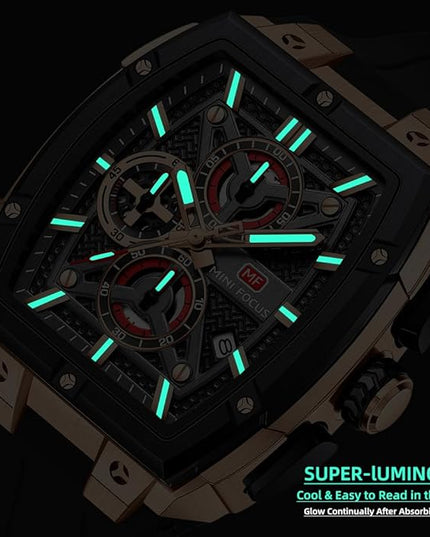 MF MINI FOCUS Men's Watch Analog Fashion Wrist Watch, Skeleton Tonneau Watch for Men with Chronograph,Ideal for Sports Enthusiasts and Daily Wear