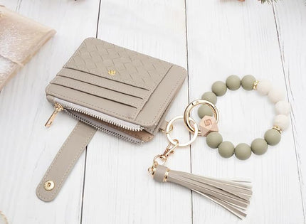 COOLANS Silicone Bracelet Wristlet Wallet Credit Card Holder RFID,ID Window,Key Ring Tassel,Slim Wallet Women Keychain Purse