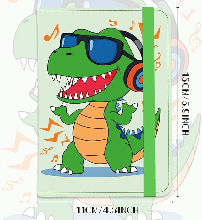 Dinosaur Passport Holder Cover Cute Green Travel Wallet Passport Case with Credit Card Slots for Women Men Travelling Essentials for Flying